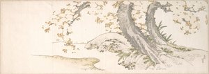 Kukassa olevat kirsikkapuut puron varrella tekijältä Katsushika Hokusai