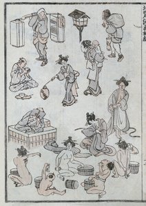 Arkielämän eleitä mangasta (värillinen puupiirros) tekijältä Katsushika Hokusai
