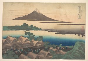Aamunkoitto Isawassa Kain maakunnassa (Kōshū Isawa no akatsuki), sarjasta ”36 näkymää Fuji-vuorelta” (Fugaku sanjūrokkei) tekijältä Katsushika Hokusai