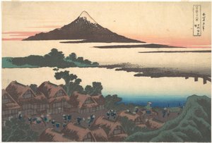 Aamunkoitto Isawassa Kain maakunnassa (Kōshū Isawa no akatsuki), sarjasta ”36 näkymää Fuji-vuorelta” (Fugaku sanjūrokkei) tekijältä Katsushika Hokusai