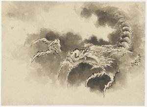 Pilvistä nouseva lohikäärme, Edo-kausi (muste paperille) tekijältä Katsushika Hokusai
