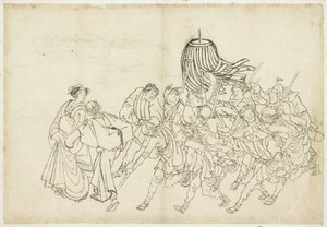 Palomiehet marssivat festivaaleilleen, 1615-1868 (muste paperille) tekijältä Katsushika Hokusai