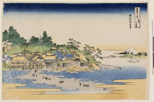 Fuji Enoshiman saarelta Sagamin maakunnassa, sarjasta Thirty6s Views of Mt. Fuji, 1830-luvun alku tekijältä Katsushika Hokusai