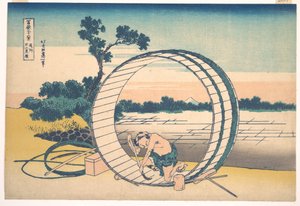 Fujimigahara Owarin maakunnassa (Bishū Fujimigahara), sarjasta ”36 näkymää Fuji-vuorelta” (Fugaku sanjūrokkei) tekijältä Katsushika Hokusai