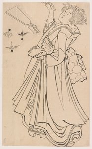 Tyttö leikkii taistelutorilla ja sulkapallolla, 1700-luvun loppu - 1800-luvun alku. tekijältä Katsushika Hokusai