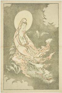 Jumalatar ratsastaa lohikäärmeellä, Hokusain realististen maalausten kuvakirjasta (Hokusai shashin gafu) tekijältä Katsushika Hokusai