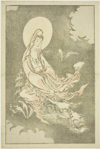 Jumalatar ratsastaa lohikäärmeen selässä, Hokusain realististen maalausten kuvakirjasta (Hokusai shashin gafu), noin 1814 (värillinen puupiirros (albumiarkki)). tekijältä Katsushika Hokusai