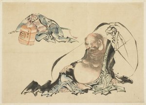 Toitai ja Asahina Saburo makuuasennossa (2) Luonnos) tekijältä Katsushika Hokusai