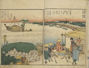Kuvitettu kirja näkymistä Sumida-joen molemmilta rannoilta tekijältä Katsushika Hokusai
