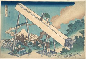 Tōtomin maakunnan vuoristossa (Tōtomi sanchū), sarjasta ”Fuji-vuoren 36 näkymää” (Fugaku sanjūrokkei) tekijältä Katsushika Hokusai