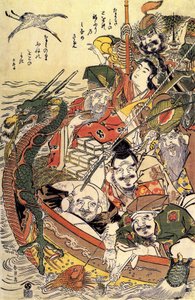 Japanilainen mytologia: "Seitsemän onnen jumalaa" tekijältä Katsushika Hokusai