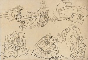 Kabuki-näyttelijät, 1700-luvun loppu - 1800-luvun alku. tekijältä Katsushika Hokusai