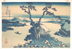 Suwa-järvi Shinano-maakunnassa (Shinshū Suwako), teoksesta ”36 näkymää Fuji-vuorelta” (Fugaku sanjūrokkei) tekijältä Katsushika Hokusai