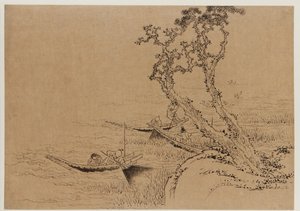 Maisema: hahmoja, jotka kalastavat veneistä, 1700-luvun loppu - 1800-luvun alku. tekijältä Katsushika Hokusai