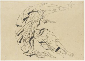 Pitkäkätinen mies venyttelee, Edo-kausi (muste paperille) tekijältä Katsushika Hokusai