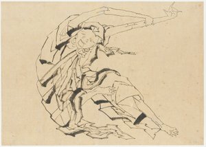 Pitkäkätinen mies venyttelyssä, Edo-kausi, 1800-luku. tekijältä Katsushika Hokusai