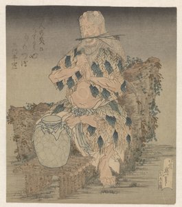 Mies lehtien viittassa tekijältä Katsushika Hokusai