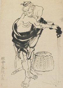 Mies vääntelemässä viittaansa, 1700-luvun loppu - 1800-luvun alku. tekijältä Katsushika Hokusai