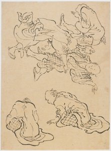 Miehet tanssivat ja sekalaiset hahmot, 1700-luvun loppu - 1800-luvun alku. tekijältä Katsushika Hokusai