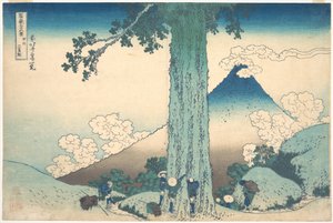 Mishiman solan Kai-maakunnassa (Kōshū Mishima goe), sarjasta ”Fuji-vuoren 36 näkymää” (Fugaku sanjūrokkei) tekijältä Katsushika Hokusai