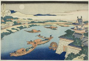 Moonlight on the Yodo River (Yodogawa), sarjasta "Lumi, kuu ja kukat (Setsugekka)" tekijältä Katsushika Hokusai
