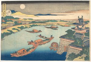 Kuunvalo Yodo-joella (Yodogawa), sarjasta ”Lumi, kuu ja kukat” (Setsugekka) tekijältä Katsushika Hokusai