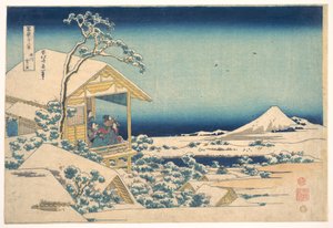 Aamu lumisateen jälkeen Koishikawassa Edossa (Koishikawa yuki no ashita), sarjasta ”Fuji-vuoren 36 näkymää” (Fugaku sanjūrokkei) tekijältä Katsushika Hokusai