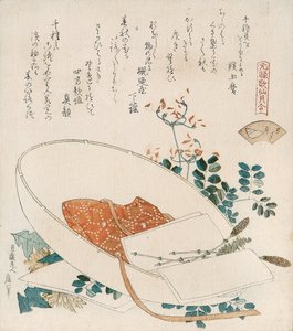 Lukemattomien ruohojen simpukka (Chigusagai)
sarjasta ”Simpukkapari-peli Genroku-kasan 36-runon kanssa (Genroku kasen kai-awase)” tekijältä Katsushika Hokusai