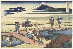 Nakahara Sagamissa. County Soshu Nakahara (otsikko esineessä) 36 näkymää Fuji-vuorelle (sarjan nimi) Fugaku sanjurokkei (sarjan nimi esineellä) tekijältä Katsushika Hokusai