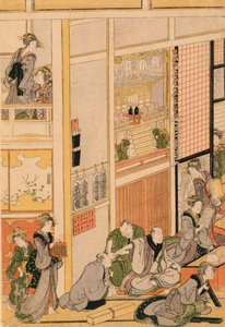 Uudenvuodenpäivä Teahouse Ogi-yassa. c.1810 (värillinen puupainatus) (katso sarja 277765 & 277797-277798) tekijältä Katsushika Hokusai