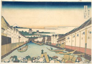 Nihonbashi Edossa (Edo Nihonbashi), sarjasta ”36 näkymää Fuji-vuorelta” (Fugaku sanjūrokkei) tekijältä Katsushika Hokusai