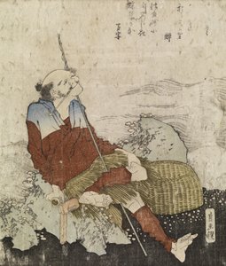 Vanha kalastaja polttaa piippua, n.1835 (värillinen puupainatus) tekijältä Katsushika Hokusai