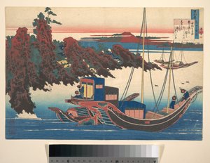 Chūnagon Yakamochin (Ōtomo no Yakamochi) runo, teoksesta ”Sata runoa, joita imettäjä selittää” (Hyakunin isshu uba ga etoki) tekijältä Katsushika Hokusai