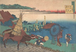 Motoyoshi Shinnon runo sarjasta Sata runoa, jonka on selittänyt sairaanhoitaja Hy..., ca. 1839. tekijältä Katsushika Hokusai