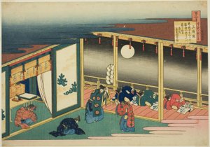 Poema de Sanjo-in, de la sèrie "Cent poemes explicats per la infermera"finès tekijältä Katsushika Hokusai