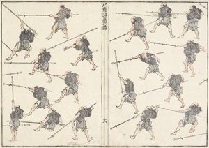 Pitkävartisen miekan harjoittelu, 1817 tekijältä Katsushika Hokusai