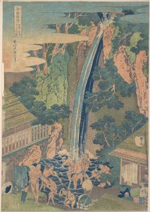 Rōbenin vesiputous Ōyamassa Sagamin maakunnassa (Sōshū Ōyama Rōben no taki), teoksesta ”Kierros eri maakuntien vesiputouksilla” (Shokoku taki meguri) tekijältä Katsushika Hokusai