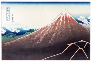 Sanka Haku 36 näkymät Fuji-vuorelle, pubi. n. 1890 (värillinen puupainatus) tekijältä Katsushika Hokusai