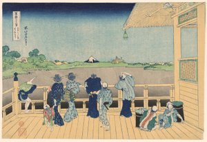 Sazai-sali Viidensadan Arhatin temppelissä (Gohyakurakanji Sazaido), sarjasta "Kolmekymmentäkuusi näkymää Fuji-vuorelle (Fugaku sanjurokkei)" tekijältä Katsushika Hokusai