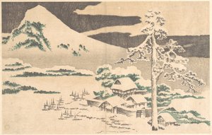 Talvinen merenrantakylä, Hokusain teoksesta ”Realististen kuvien albumi” (Hokusai shashin gafu) tekijältä Katsushika Hokusai