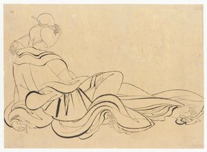 Istuva nainen raapimassa päätään, 1700-luvun loppu - 1800-luvun alku. tekijältä Katsushika Hokusai