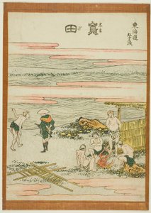 Shimada, sarjasta "Fifty-three Stations of the Tokaido (Tokaido gojusan tsugi)" tekijältä Katsushika Hokusai