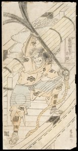 Shinozuka Iganokami Sadatsuna, joka pitelee laivan ankkuria tekijältä Katsushika Hokusai