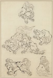 Kuusi leijonaa tekijältä Katsushika Hokusai