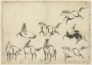 Studies of Horses, n. 1815-1849 (muste paperille) tekijältä Katsushika Hokusai