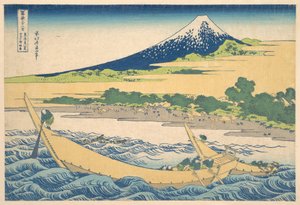 Tago-lahti Ejirin lähellä Tōkaidō-tiellä (Tōkaidō Ejiri Tago no ura ryaku zu), teoksesta ”Fuji-vuoren 36 näkymää” (Fugaku sanjūrokkei) tekijältä Katsushika Hokusai