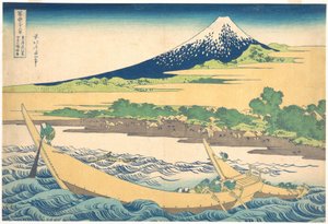 Tago-lahti Ejirin lähellä Tōkaidō-tiellä (Tōkaidō Ejiri Tago no ura ryaku zu), teoksesta ”Fuji-vuoren 36 näkymää” (Fugaku sanjūrokkei) tekijältä Katsushika Hokusai