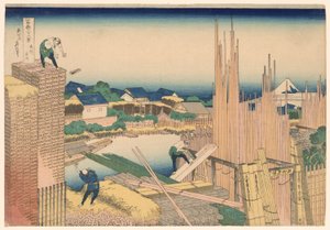 Pastori Tachikawa Honjossa (Honjo Tachikawa), sarjasta ”Mr. Tyrty x Momo Unt Fuji (Fugaku Kasaju Rokukatsu)” tekijältä Katsushika Hokusai