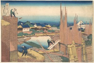 Tatekawa Honjōssa (Honjō Tatekawa), sarjasta ”36 näkymää Fuji-vuorelta” (Fugaku sanjūrokkei) tekijältä Katsushika Hokusai