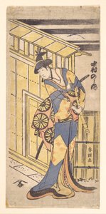 Näyttelijä Nakamura Noshio II naisroolissa, kädessään shakuhachi (bambuhuilu) tekijältä Katsushika Hokusai